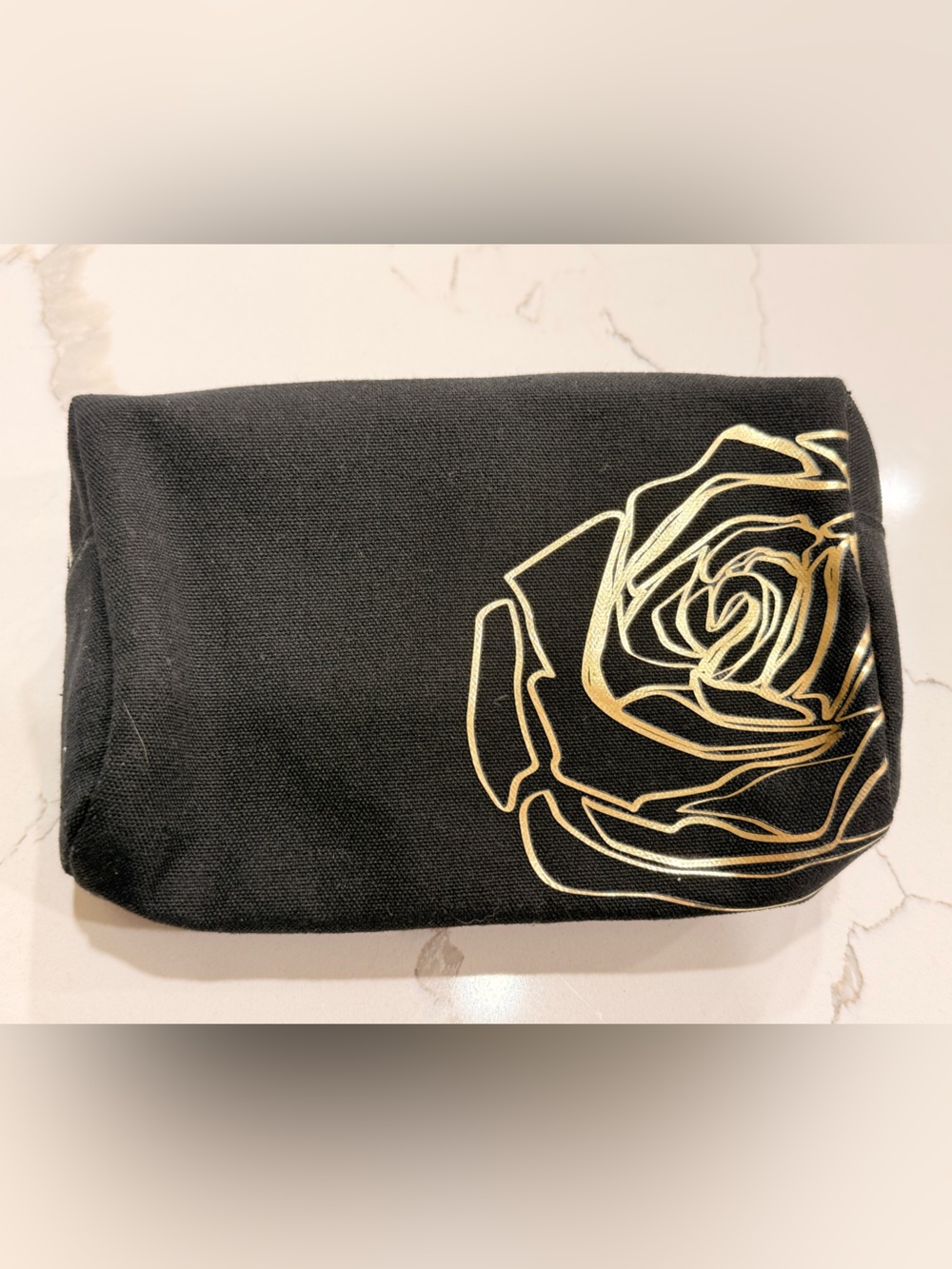 Lancôme Black Cosmetic Pouch with Gold Rose Accent
